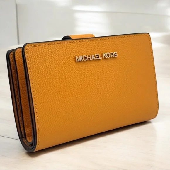 Michael Kors Medium Jet Set Travel Zip Chain Bifold Wallet Leather Cider - Picture 3 of 9